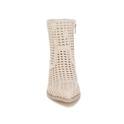 Artisole Woven Pleather Block Heel Boots.