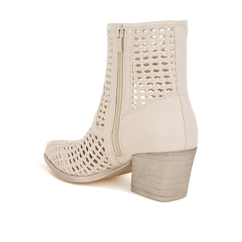 Artisole Woven Pleather Block Heel Boots.