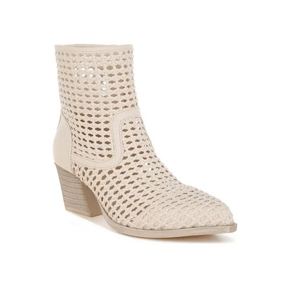 Artisole Woven Pleather Block Heel Boots.