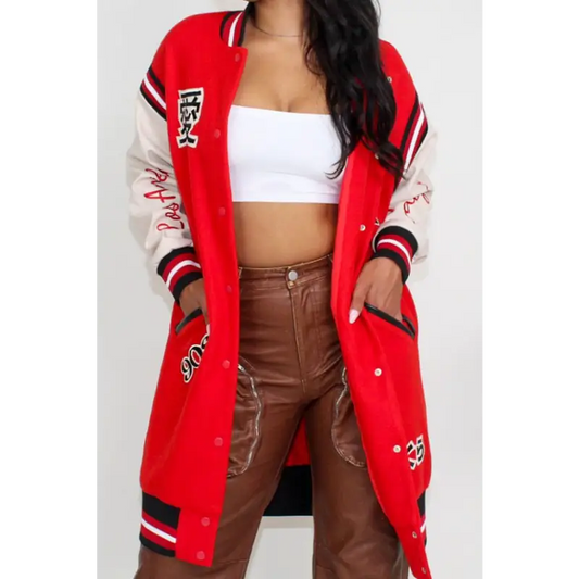 Athina Long Fit Letterman Jacket.