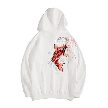 Red Koi Embroidery Hoodie