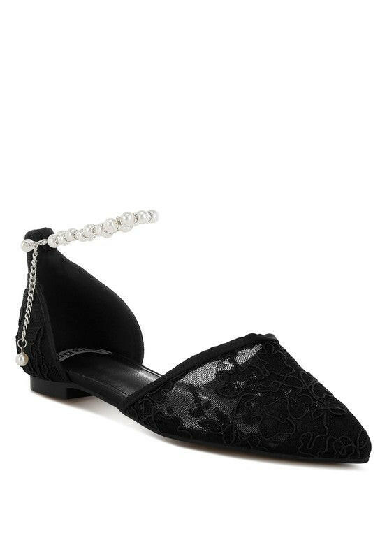 Shrami Pearl & Rhinestone Strap Flat Sandals.