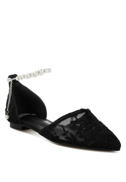 Shrami Pearl & Rhinestone Strap Flat Sandals.