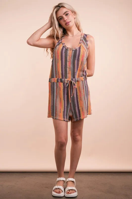 Crochet Multi Color Striped Casual Summer Romper.