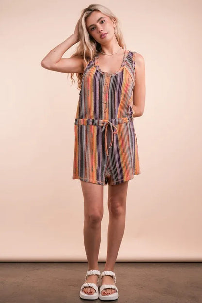 Crochet Multi Color Striped Casual Summer Romper.