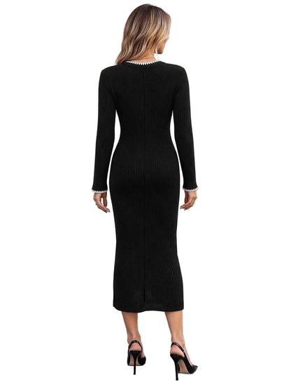 Contrast Trim Ribbed Knit Dress