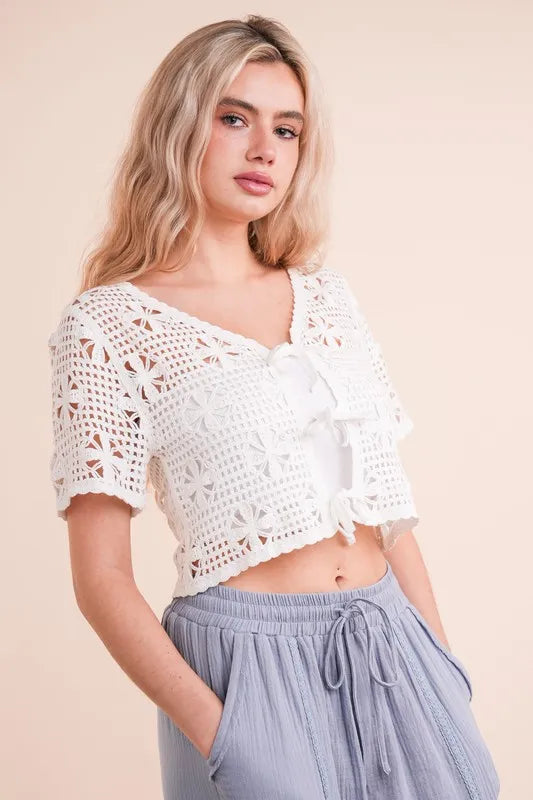Front Tie Crochet Crop Top.