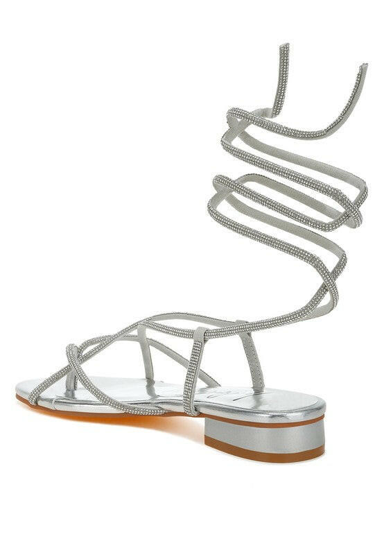Babbity Rhinestone Embellished Lace-Up Sandals.
