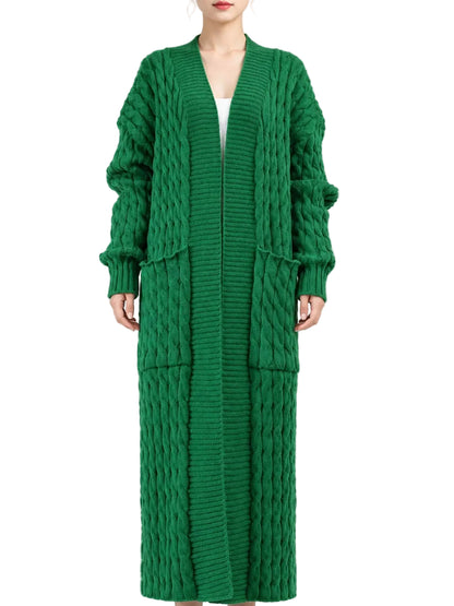 Elegant Cable-Knit Longline Open-Front Cardigan