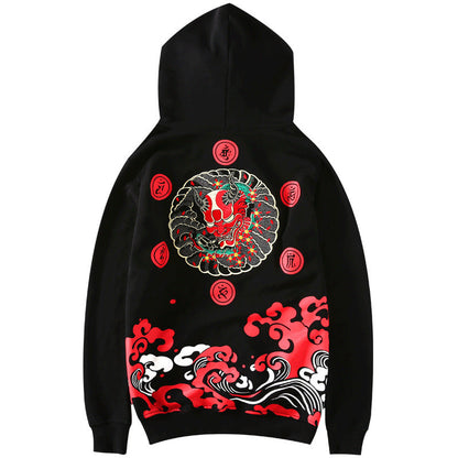Red Demon Embroidery Hoodie
