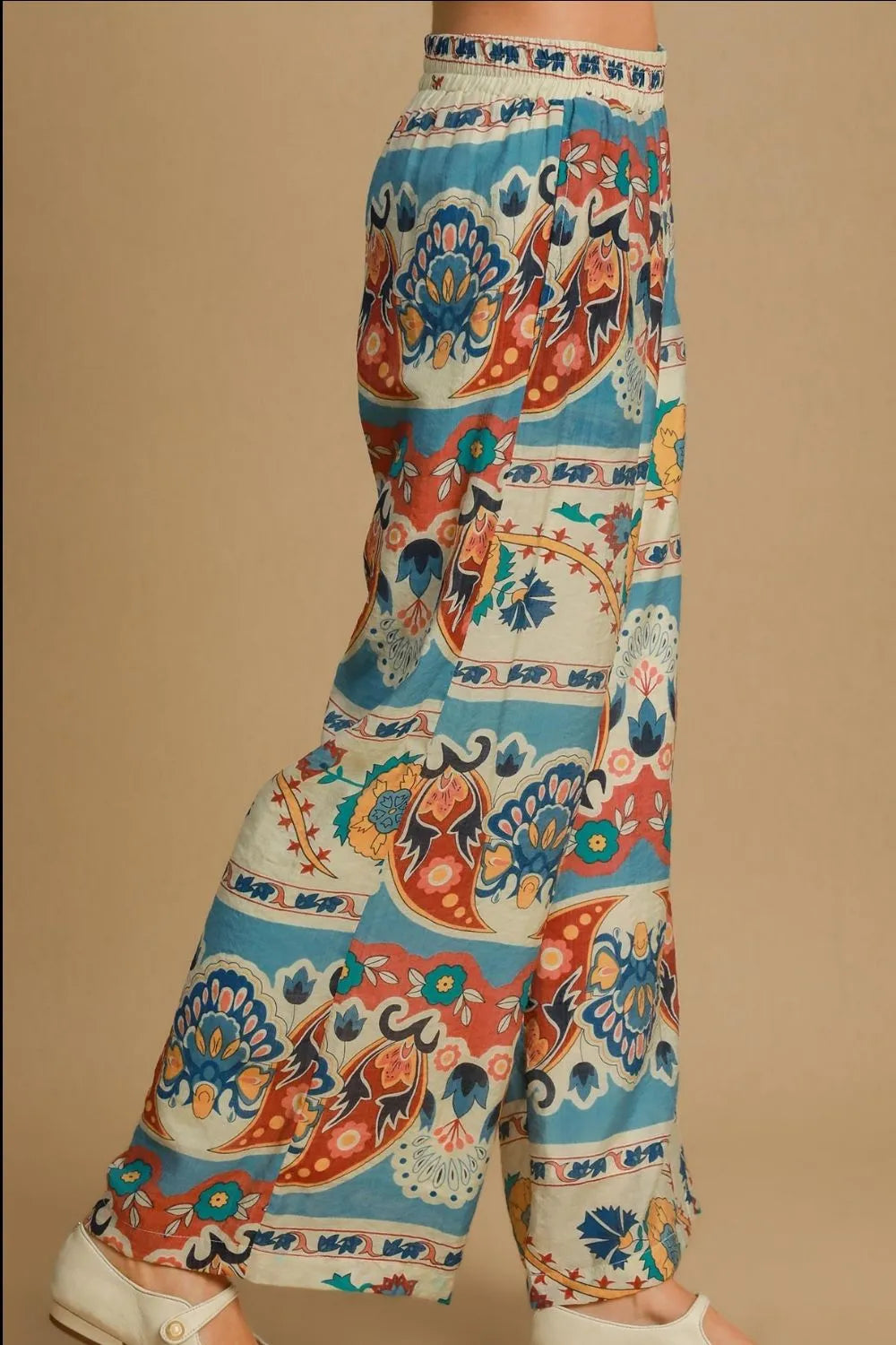 Wide Leg Border Print Pants Plus Size.