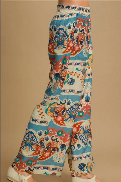 Wide Leg Border Print Pants Plus Size.