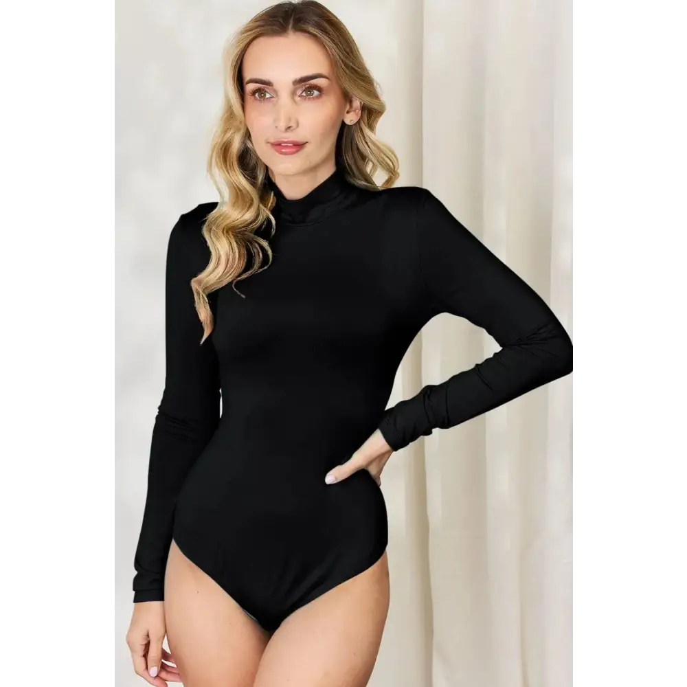 Basic Bae Full Size Mock Neck Long Sleeve Bodysuit.