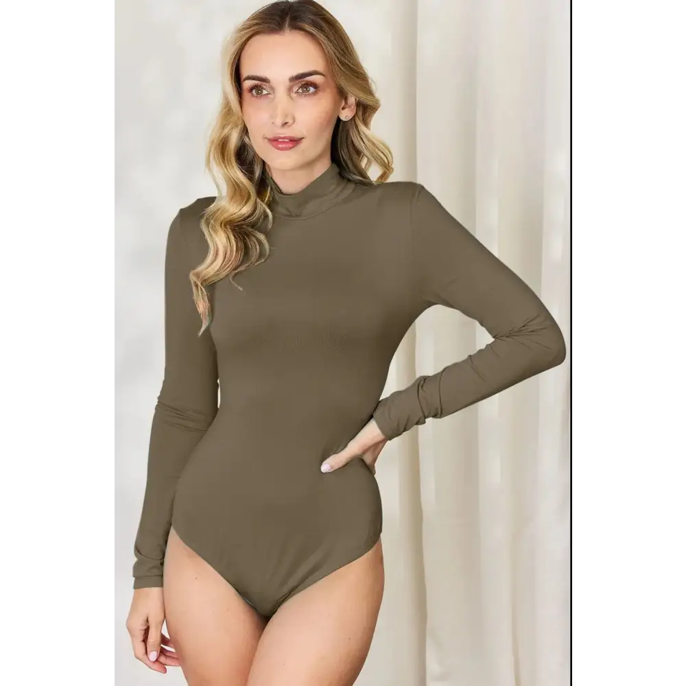 Basic Bae Full Size Mock Neck Long Sleeve Bodysuit.