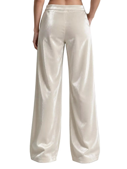 High-Waisted Wide-Leg Velvet Pants with Pockets