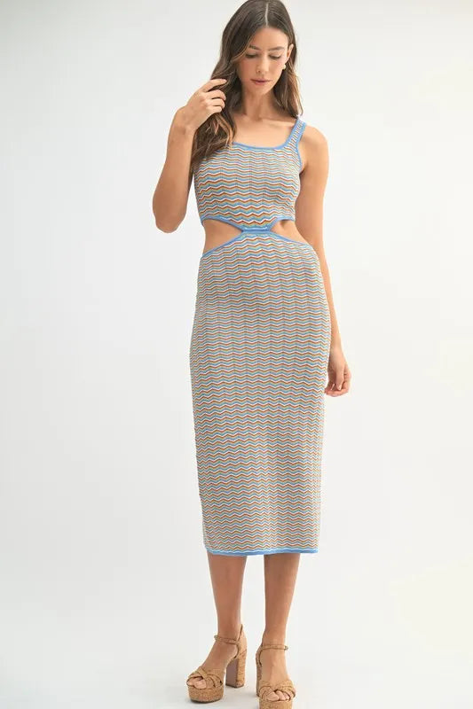 Multi Color Chevron Knit Bodycon Midi Dress.