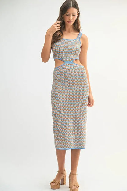 Multi Color Chevron Knit Bodycon Midi Dress.