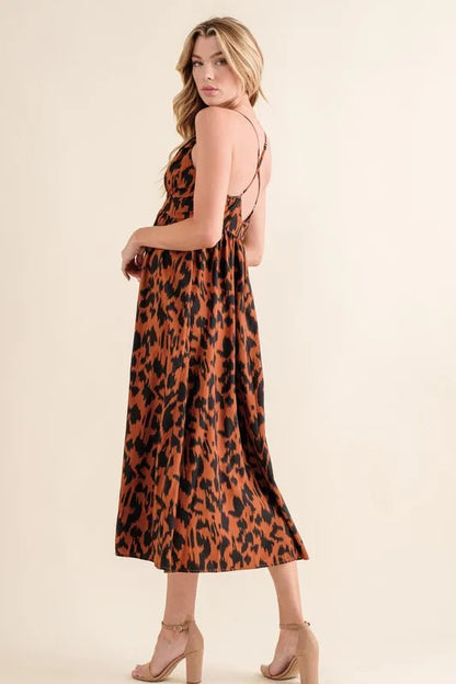 Leopard Print Plunge Maxi Dress.