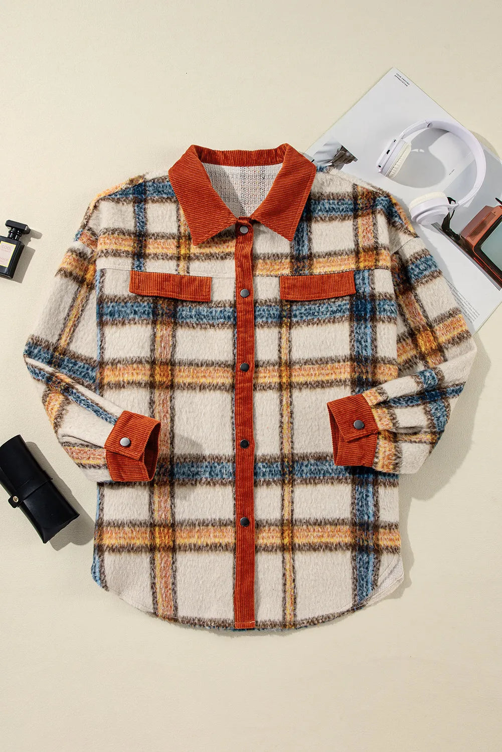 Plus Size Plaid Button Down Jacket