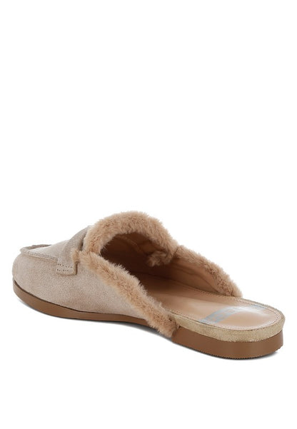 Bosnia Suede & Faux Fur Slip On Mules