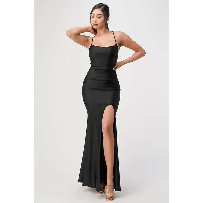 Black Lace Up Mermaid Dress.