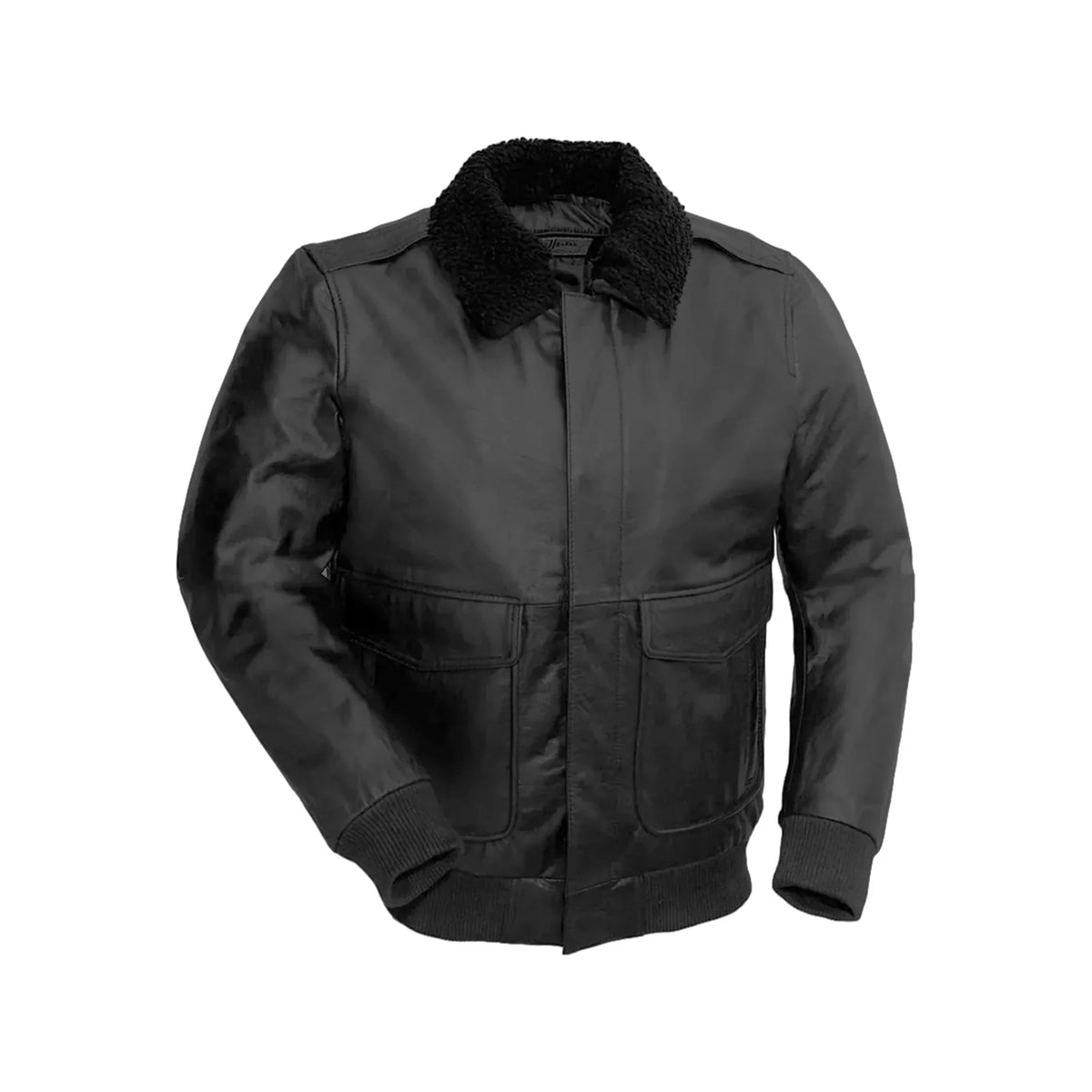 Bomber Men’s Leather Jacket with Removable Shearling Collar