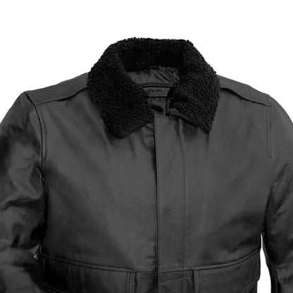 Bomber Men’s Leather Jacket with Removable Shearling Collar