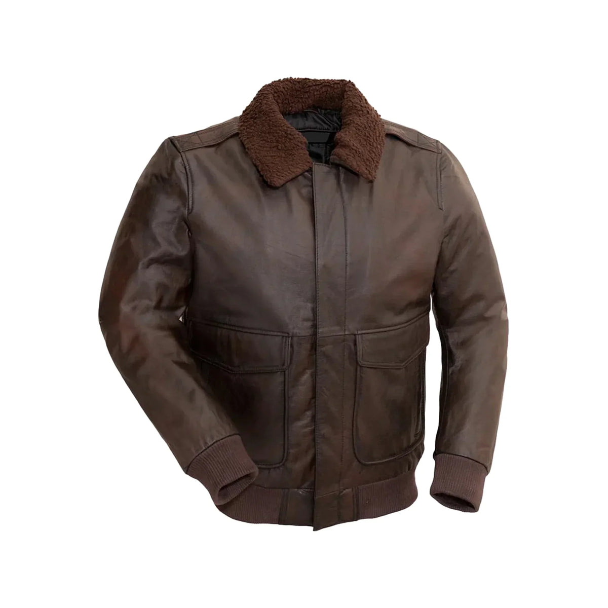 Bomber Men’s Leather Jacket with Removable Shearling Collar