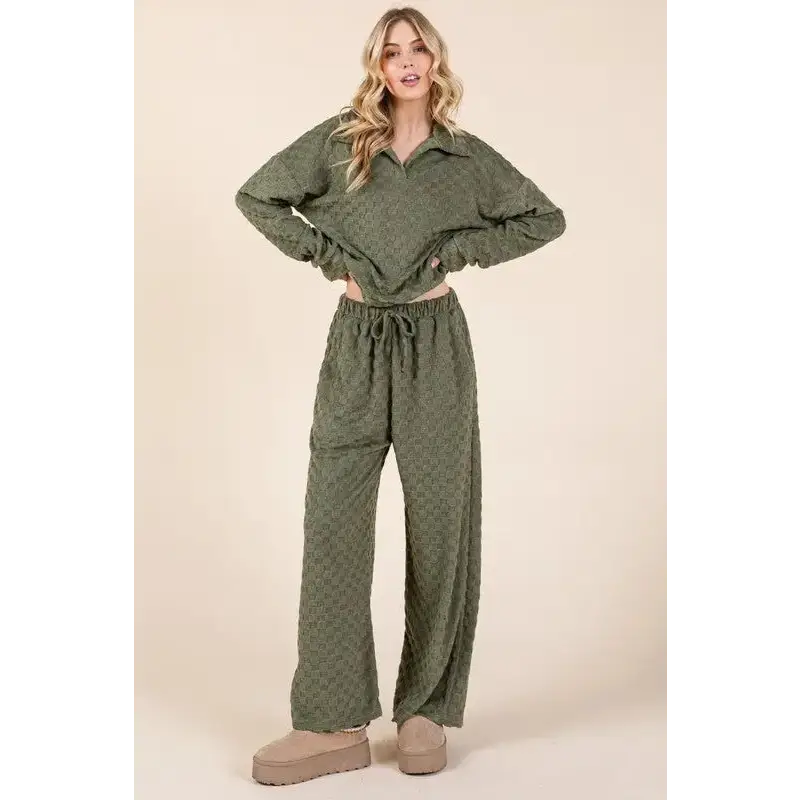 BOMBOM Tied Checkered Wide Leg Pants.
