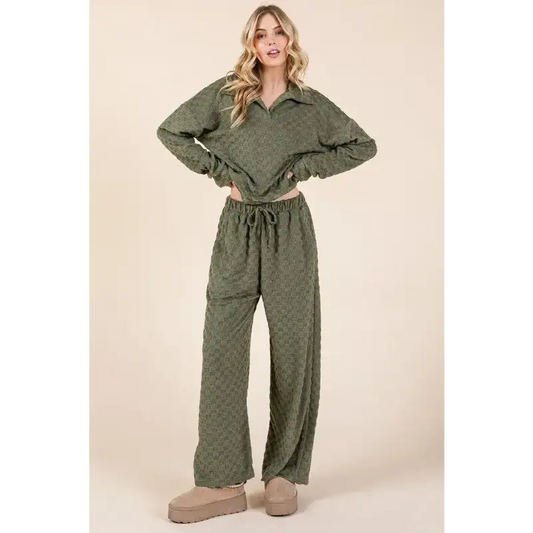 BOMBOM Tied Checkered Wide Leg Pants.