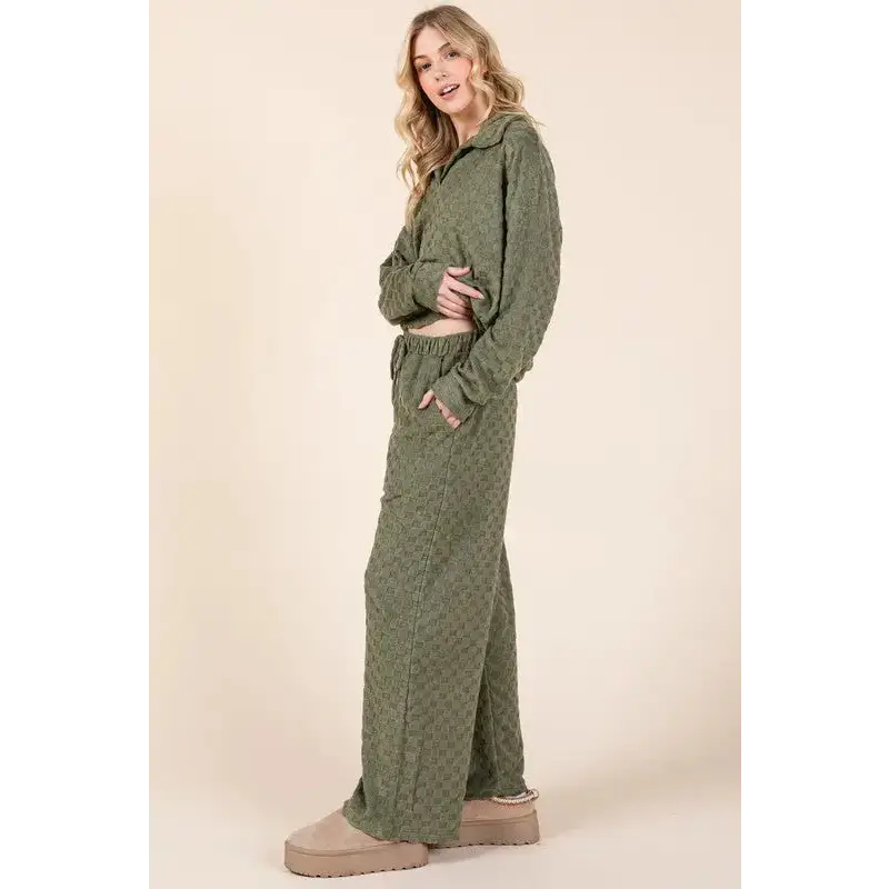 BOMBOM Tied Checkered Wide Leg Pants.