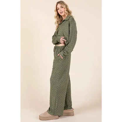 BOMBOM Tied Checkered Wide Leg Pants.