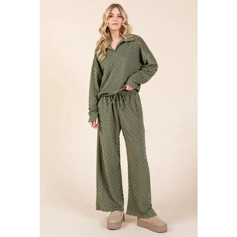 BOMBOM Tied Checkered Wide Leg Pants.