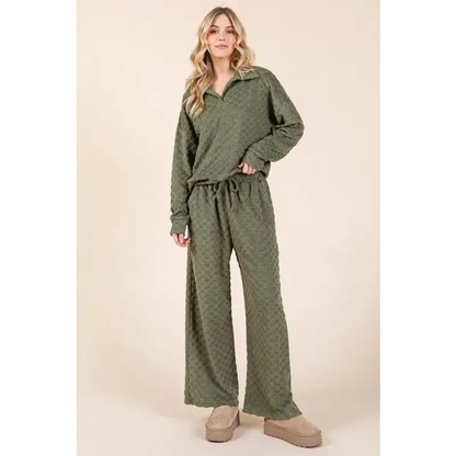 BOMBOM Tied Checkered Wide Leg Pants.