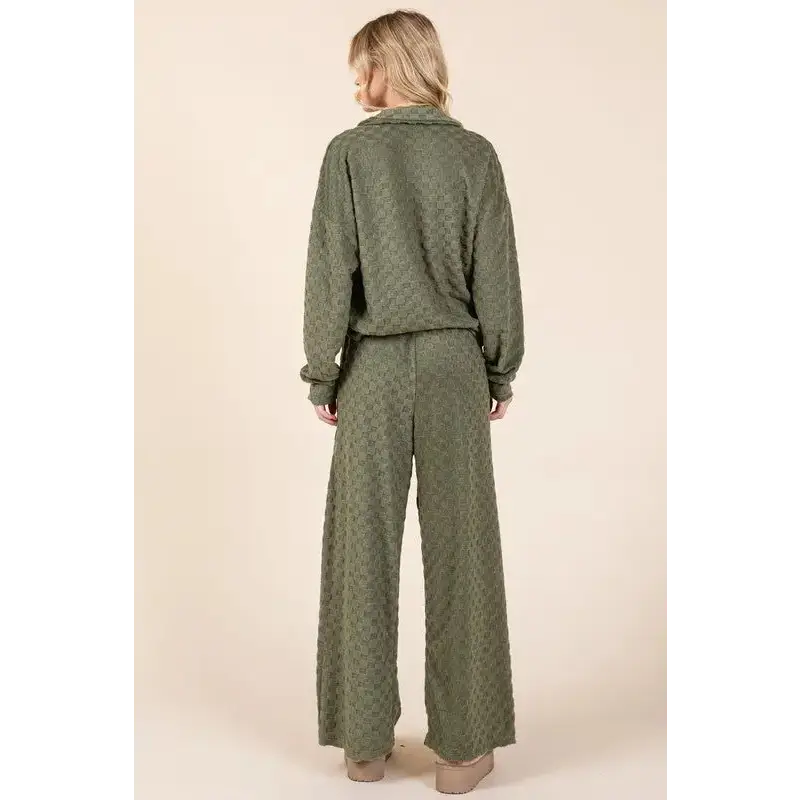 BOMBOM Tied Checkered Wide Leg Pants.