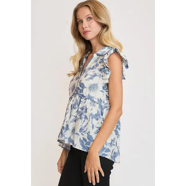 Botanical Print Babydoll Top.