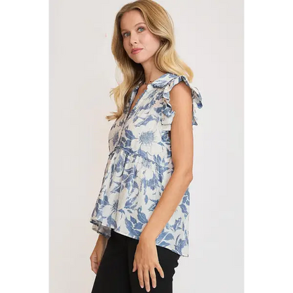 Botanical Print Babydoll Top.