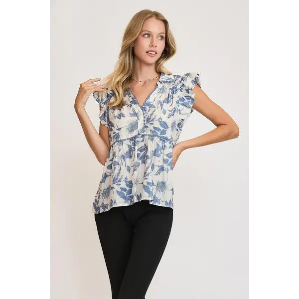 Botanical Print Babydoll Top.