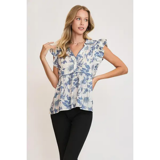Botanical Print Babydoll Top.