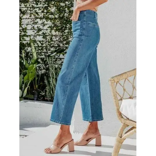 Button Fly Cropped Jeans with Pockets.