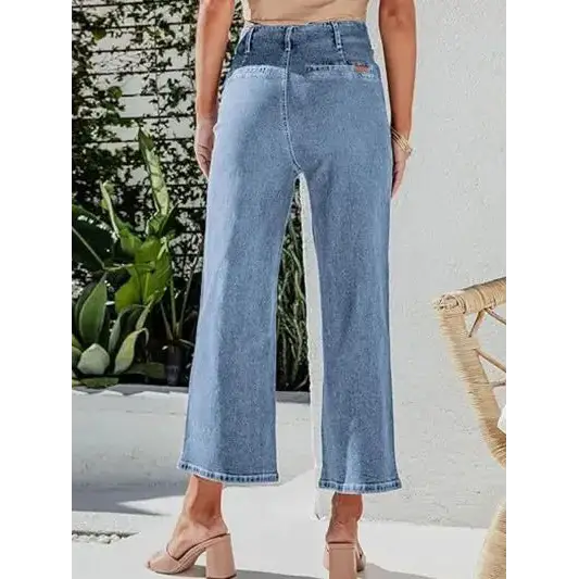 Button Fly Cropped Jeans with Pockets.