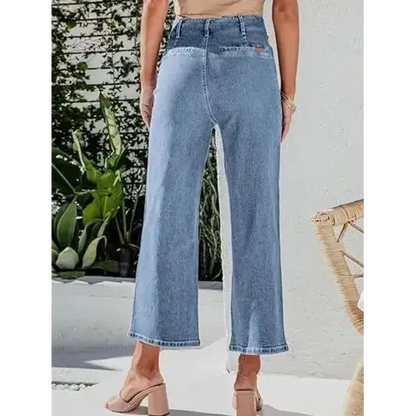 Button Fly Cropped Jeans with Pockets.