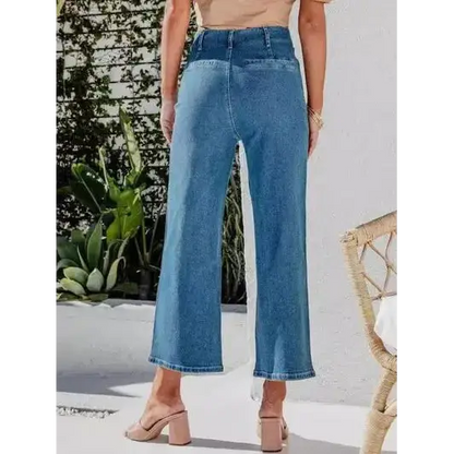 Button Fly Cropped Jeans with Pockets.