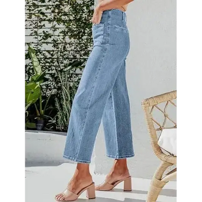 Button Fly Cropped Jeans with Pockets.