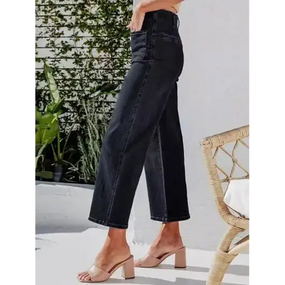 Button Fly Cropped Jeans with Pockets.