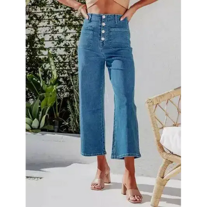 Button Fly Cropped Jeans with Pockets.