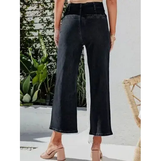 Button Fly Cropped Jeans with Pockets.