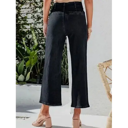 Button Fly Cropped Jeans with Pockets.