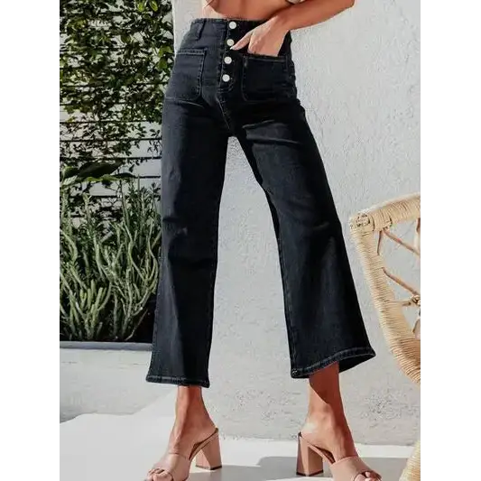 Button Fly Cropped Jeans with Pockets.