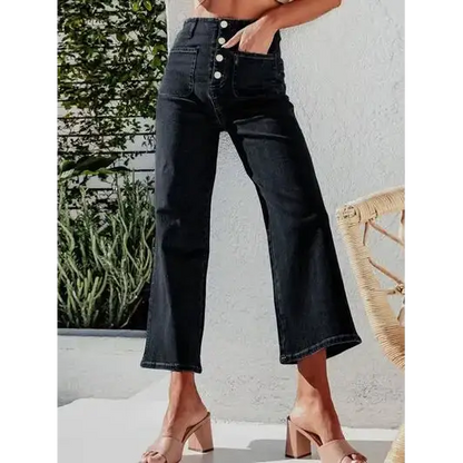 Button Fly Cropped Jeans with Pockets.